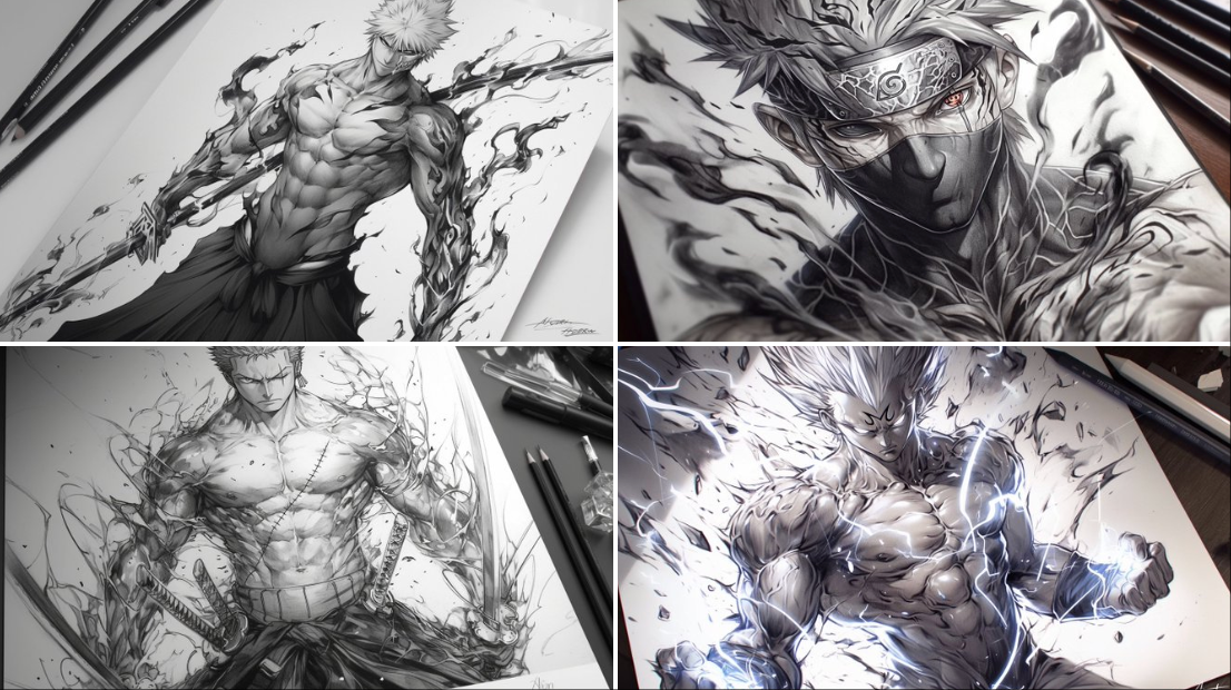 Pencil Sketch of Muscular Character with Dynamic Pose