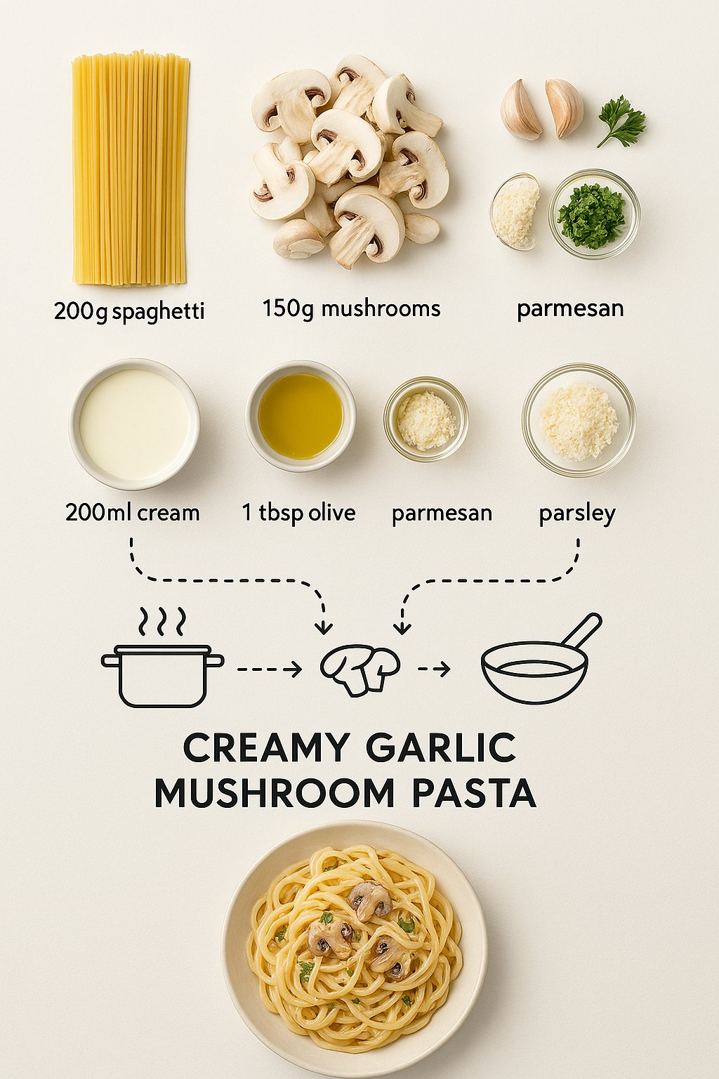Creamy Garlic Mushroom Pasta Recipe Infographic