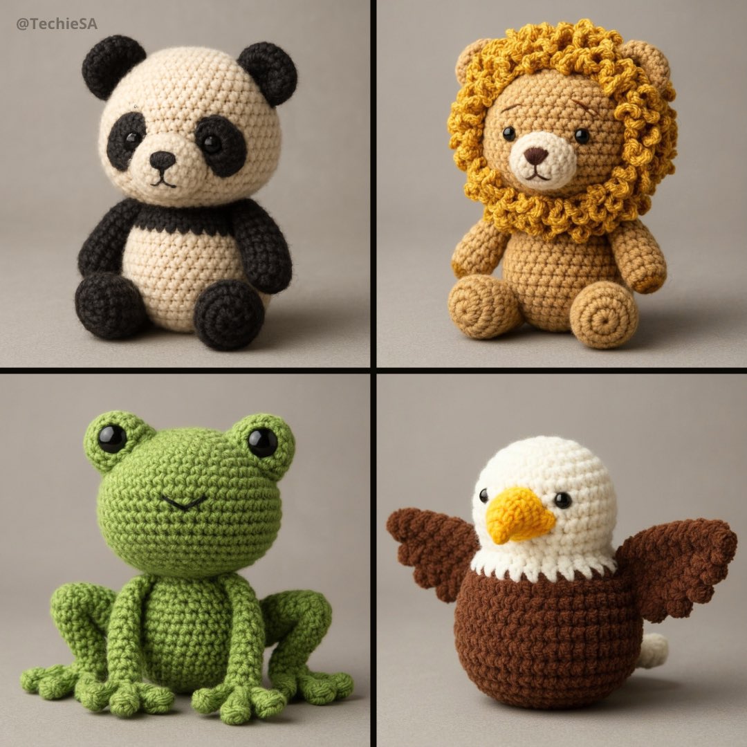 Photorealistic Amigurumi Animal Crochet Poster
