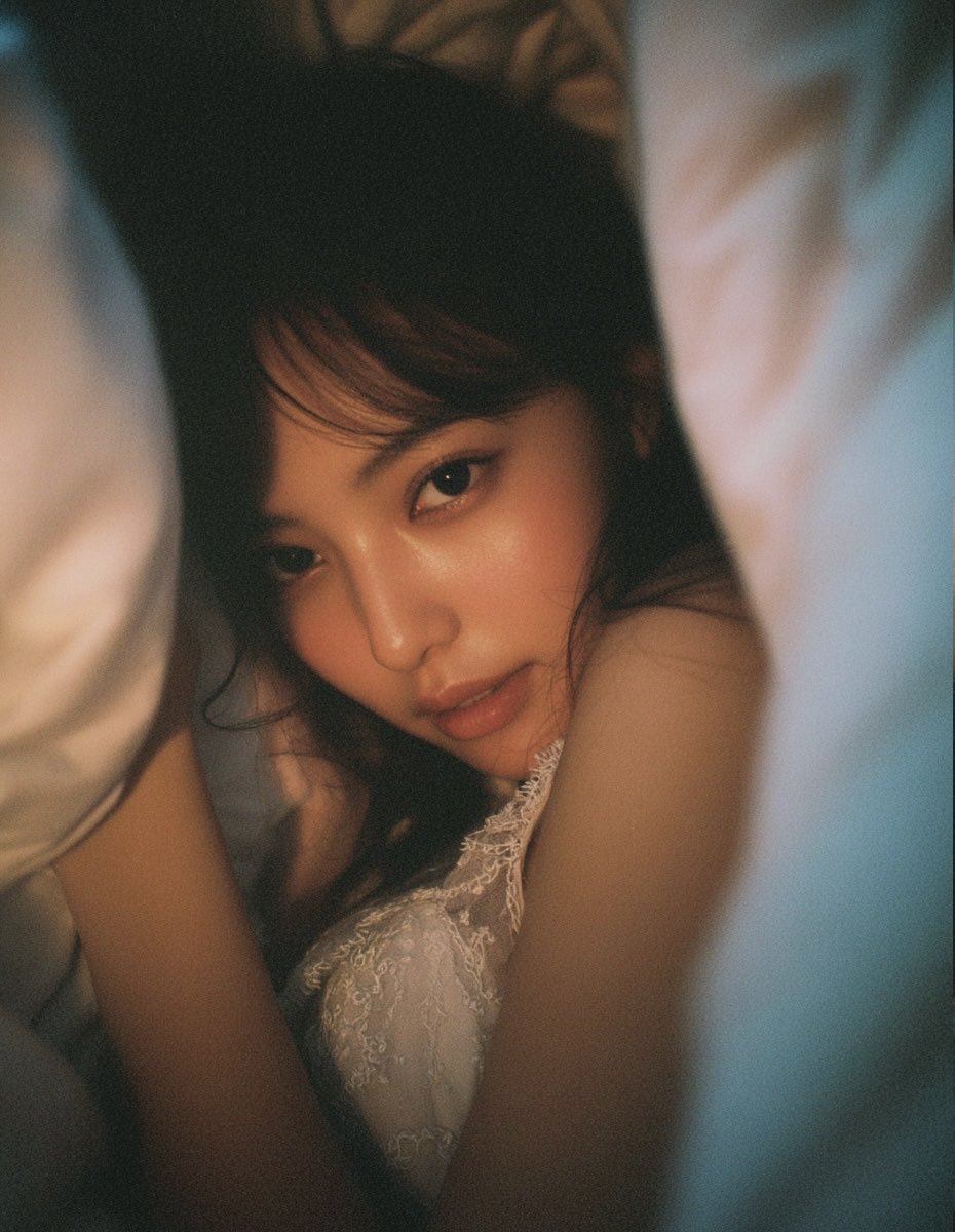 Dreamy Intimate Portrait of Asian Woman Under Blanket