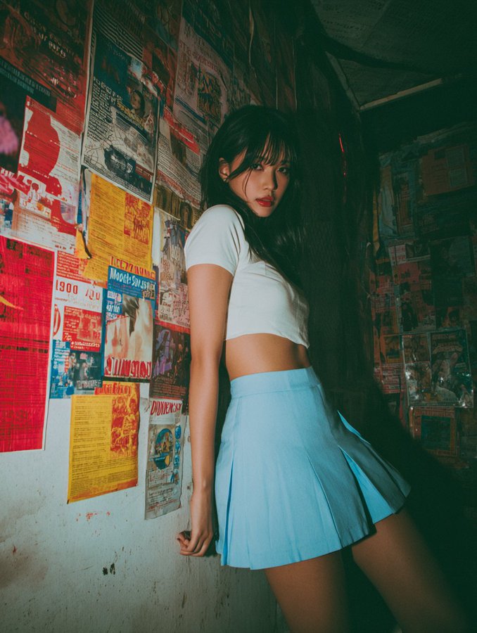 Pleated Blue Mini Skirt Beauty in Retro Urban Setting