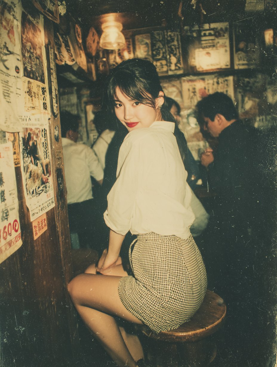 Flash Snapshot of Woman in Japanese Izakaya
