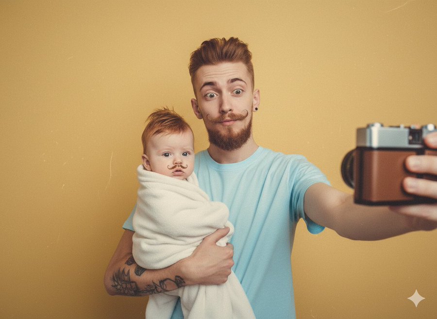 Retro Selfies Holding Baby Version of You