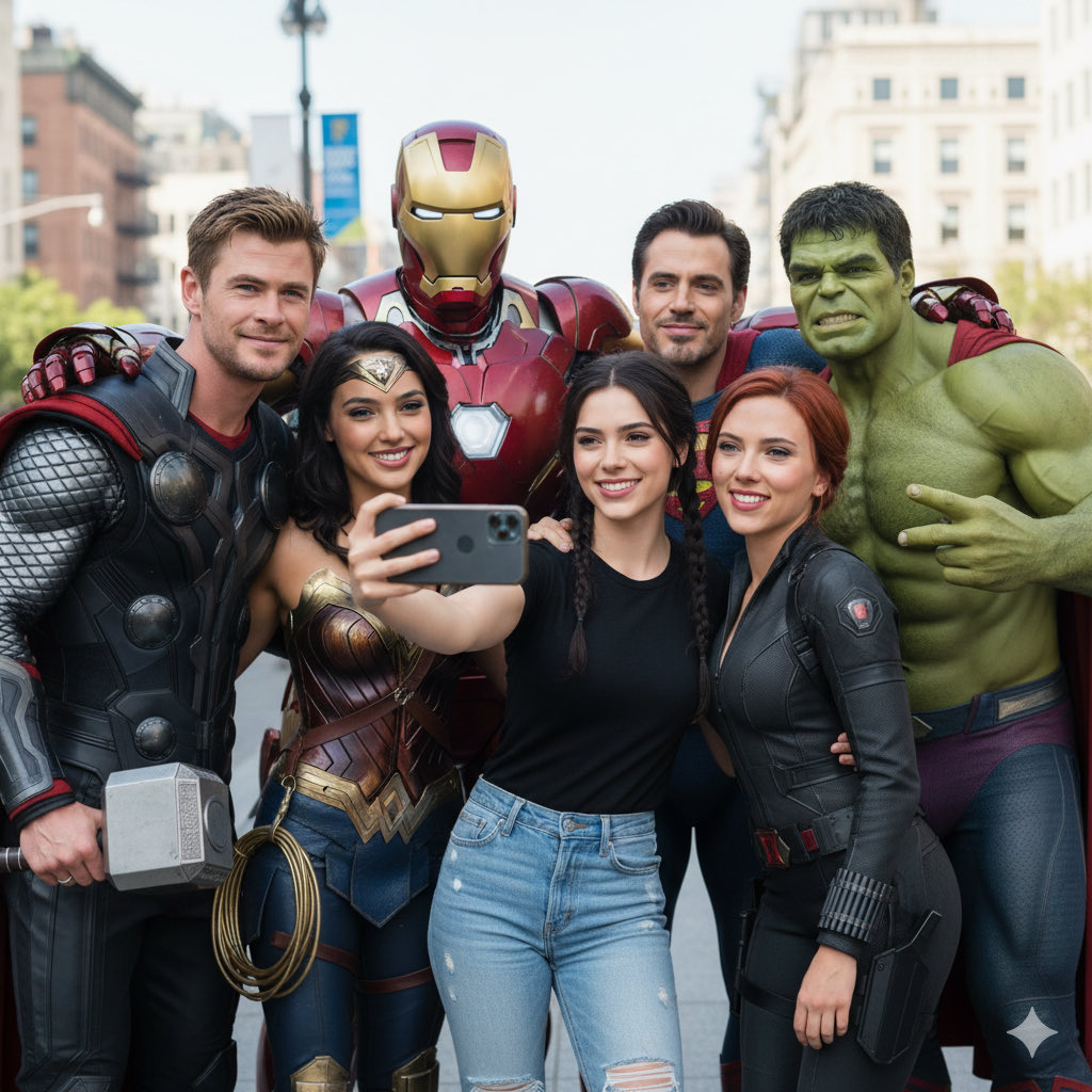 Marvel Heroes Group Selfie with Custom Character