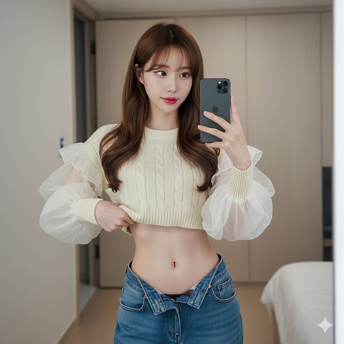 Korean Ulzzang Mirror Selfie in Bedroom