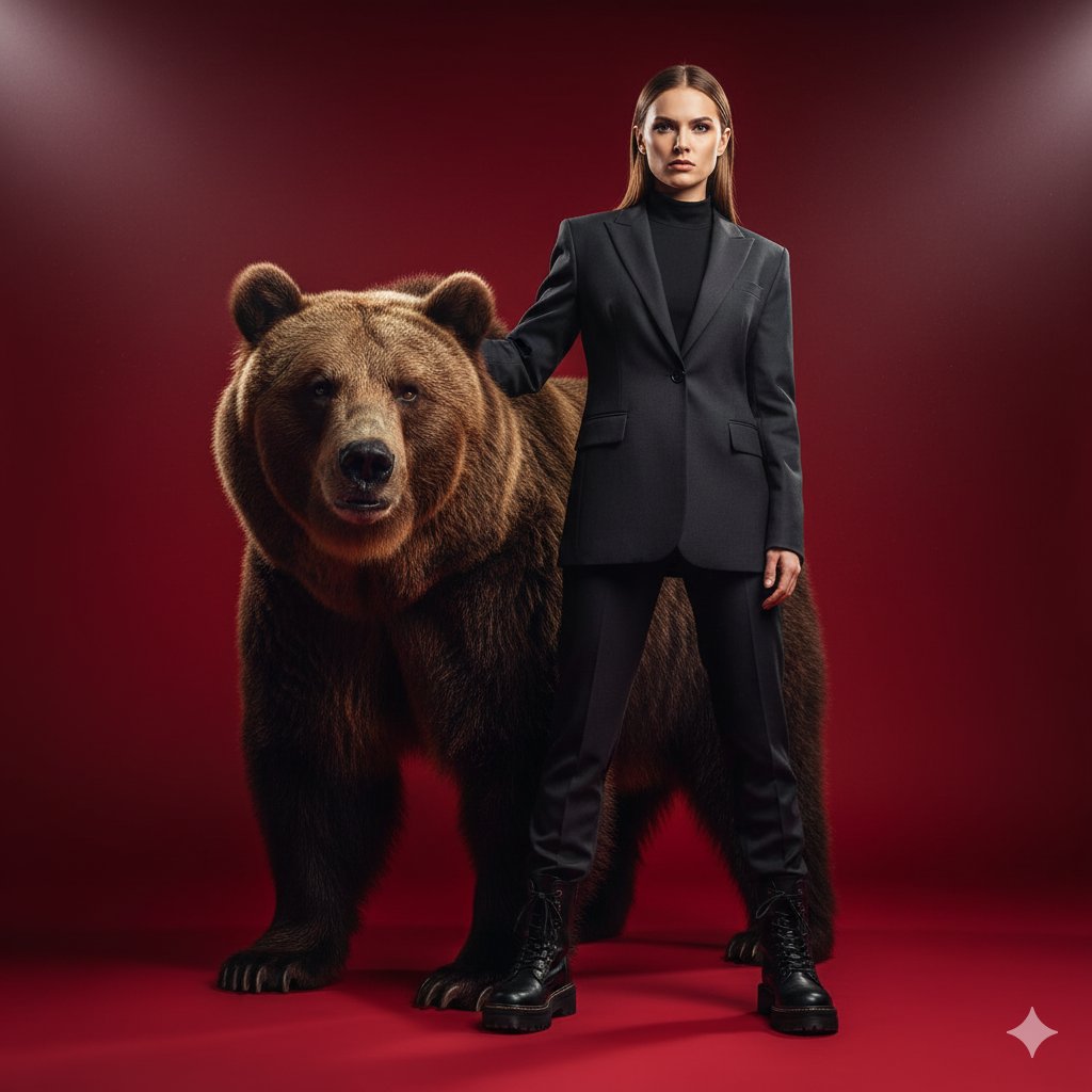 Confident Woman with Massive Brown Bear Protector