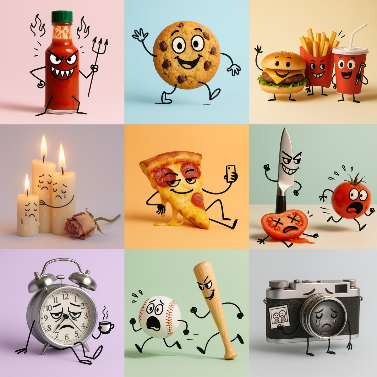 Cartoon Illustration of Realistic Objects