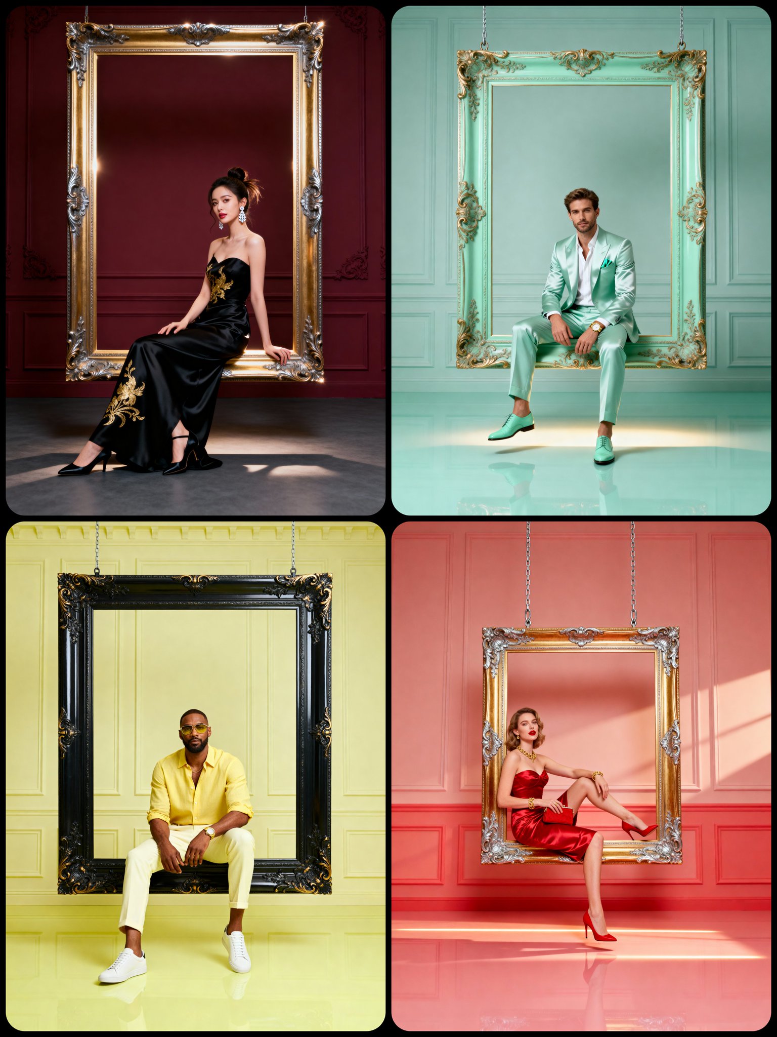 Luxurious High-Fashion Portrait in Baroque Frame