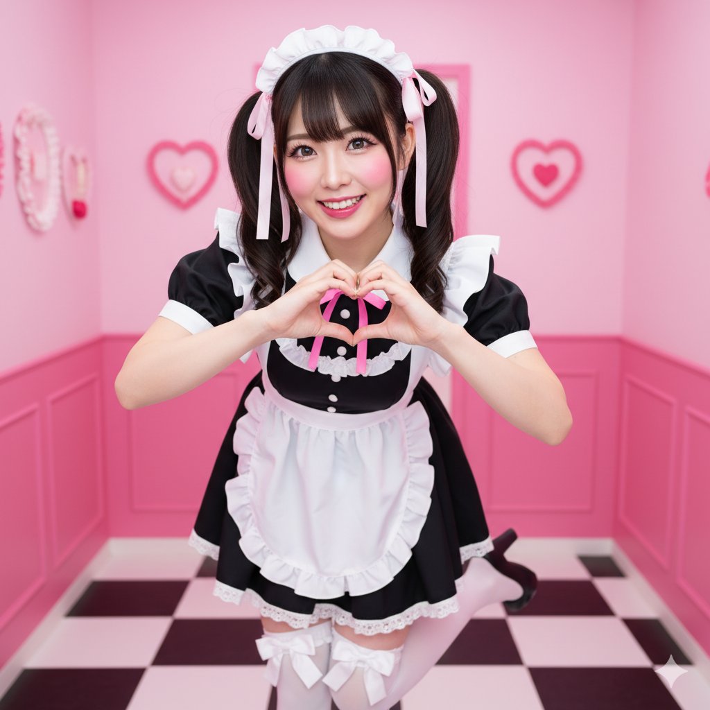 Energetic Twin-Tails Maid in Heart Pose