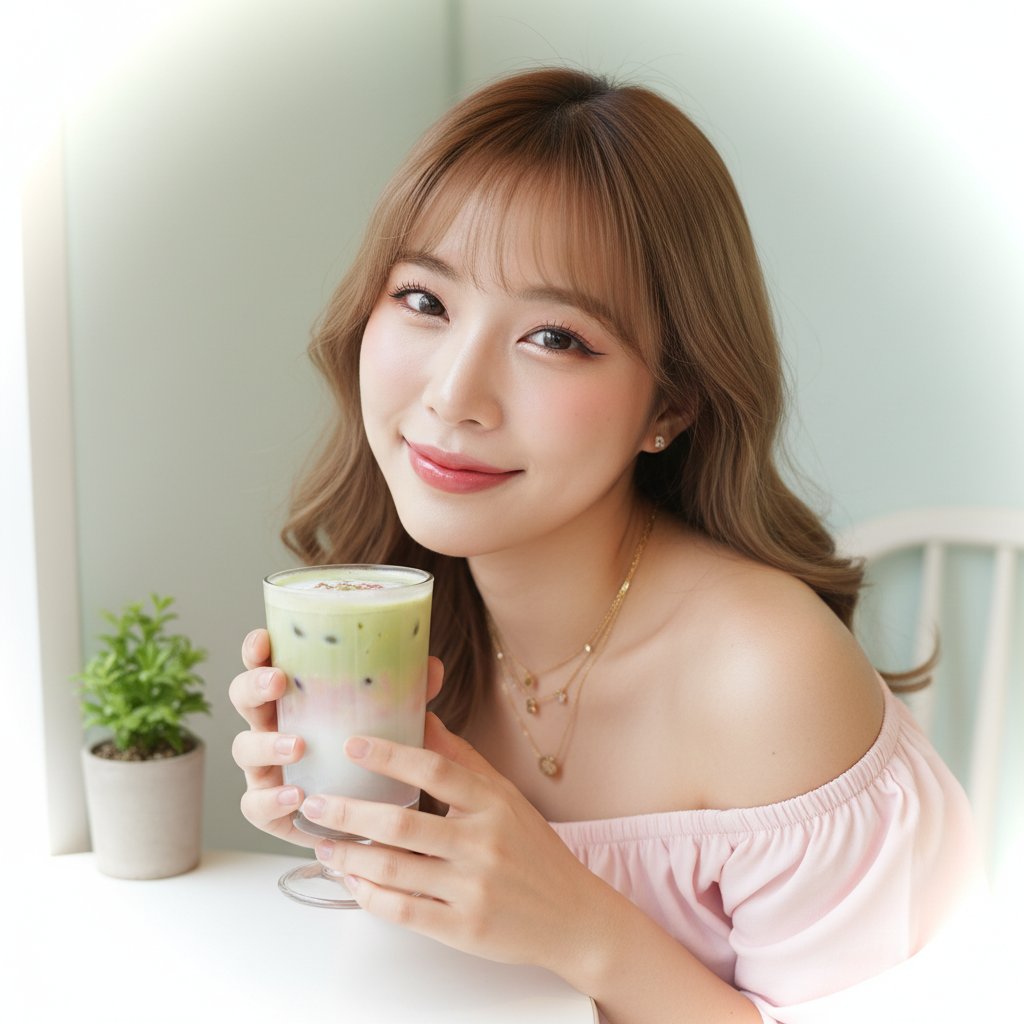 Sweet East Asian Woman in Bright Cafe
