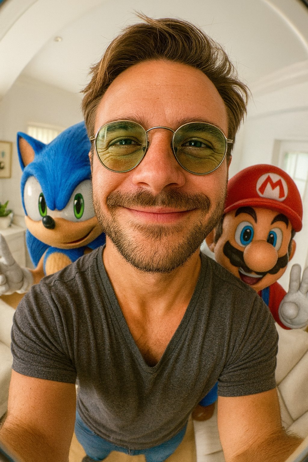 Ultra-Realistic Fisheye Selfie with Sonic and Mario