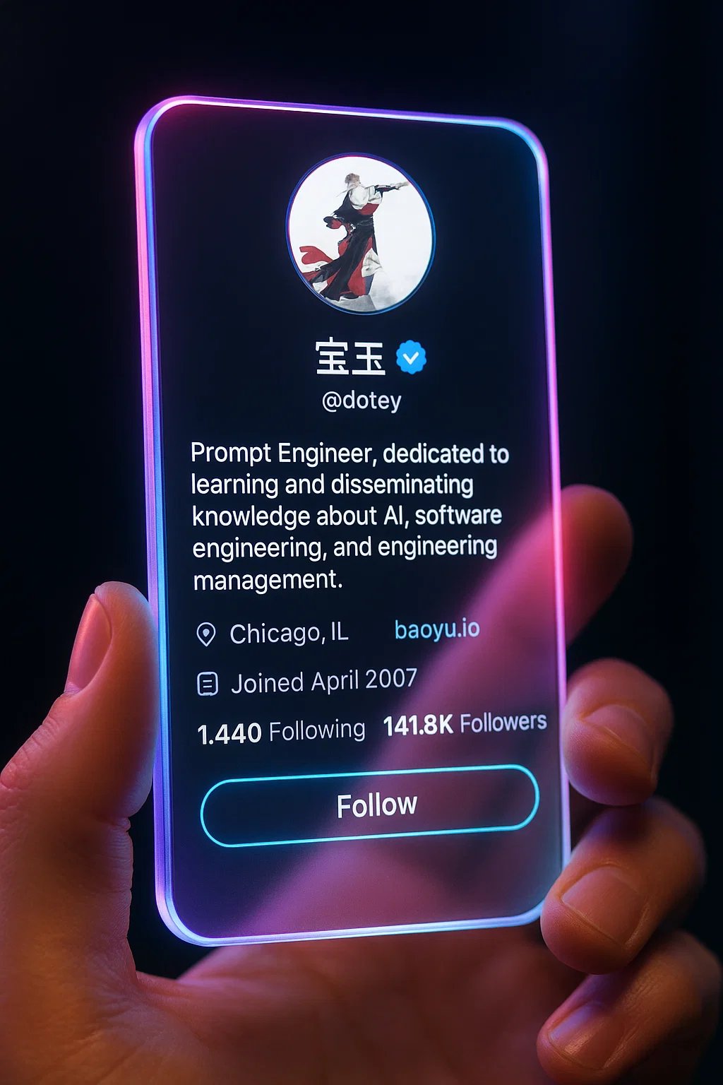 Futuristic Neon Social Media Profile Hologram Card