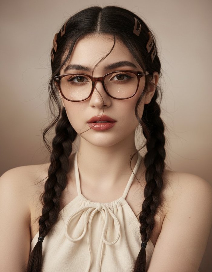 Hyperrealistic Close-up Portrait of Stylish Young Woman