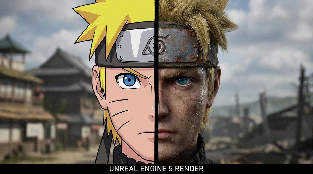 Naruto Uzumaki Split Anime Realism Portrait