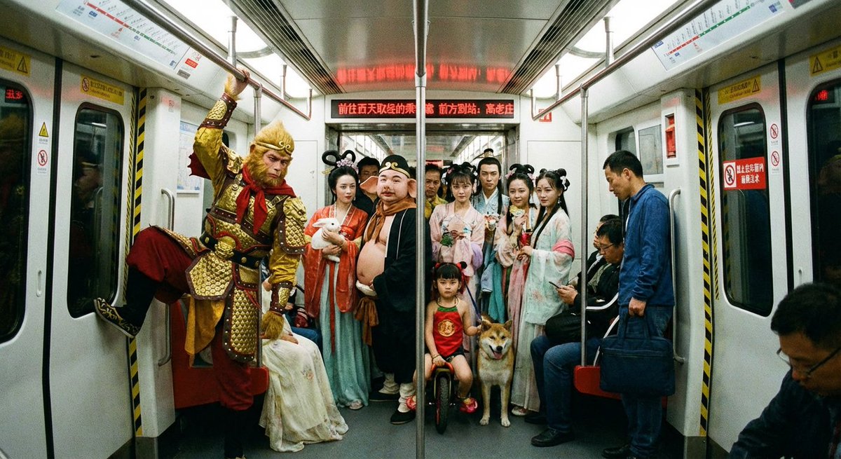 Mythical Journey to West Heroes on Crowded Beijing Subway