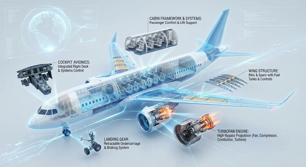 Futuristic 3D Aircraft Cross-Section Infographic
