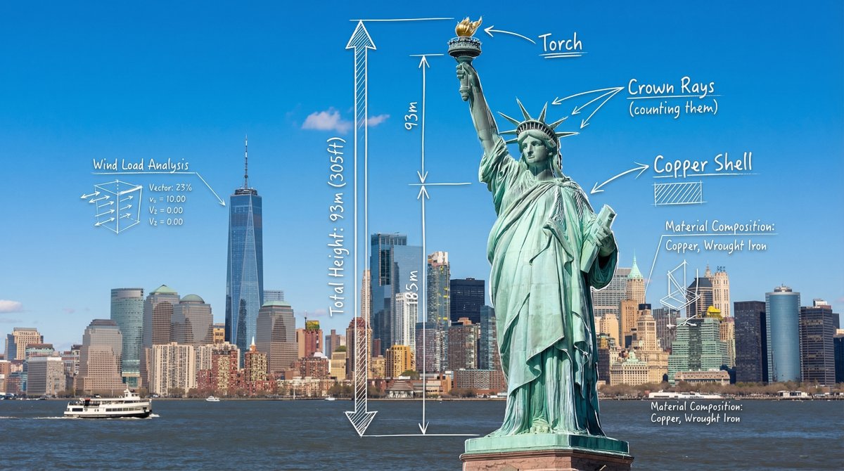 Statue of Liberty Engineering Blueprint Overlay