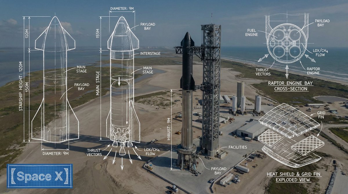 SpaceX Engineering Blueprint Overlay on Photo