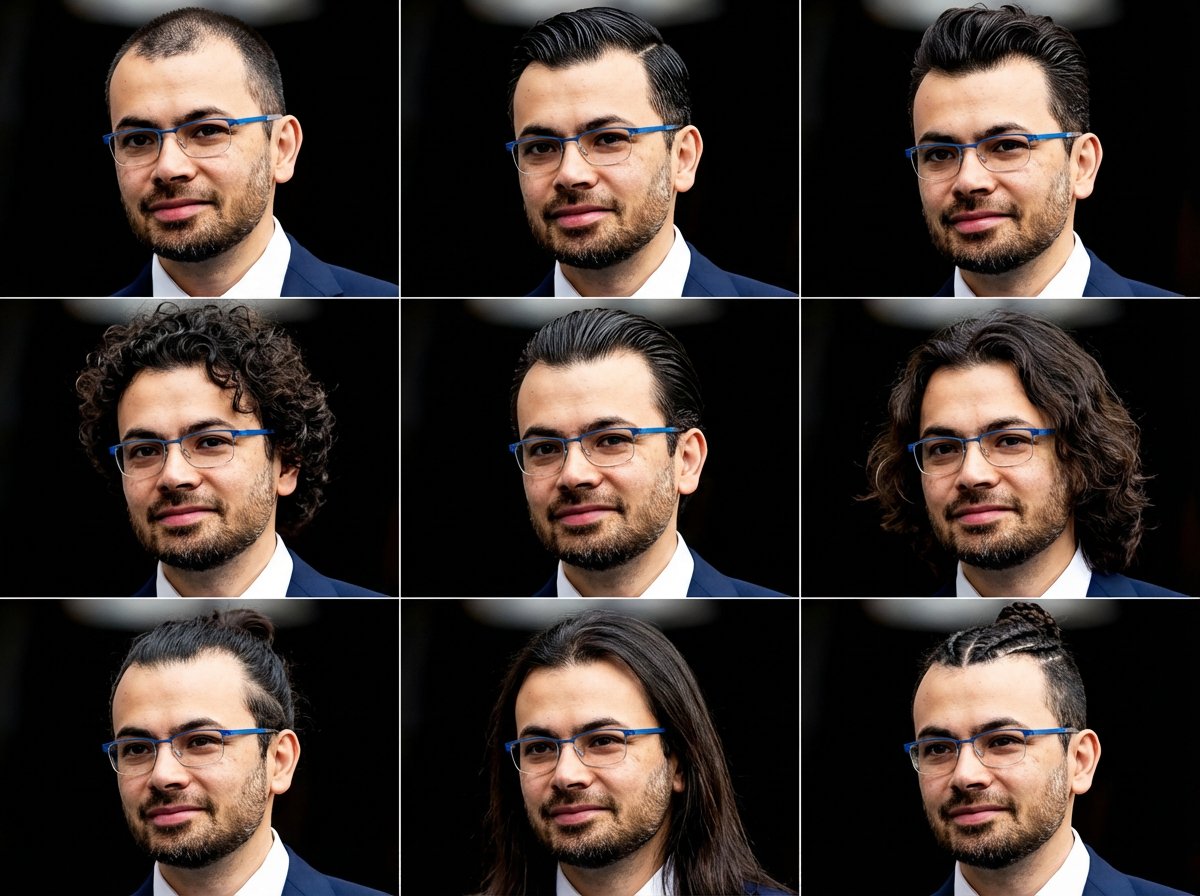 3x3 Grid of Different Hairstyles