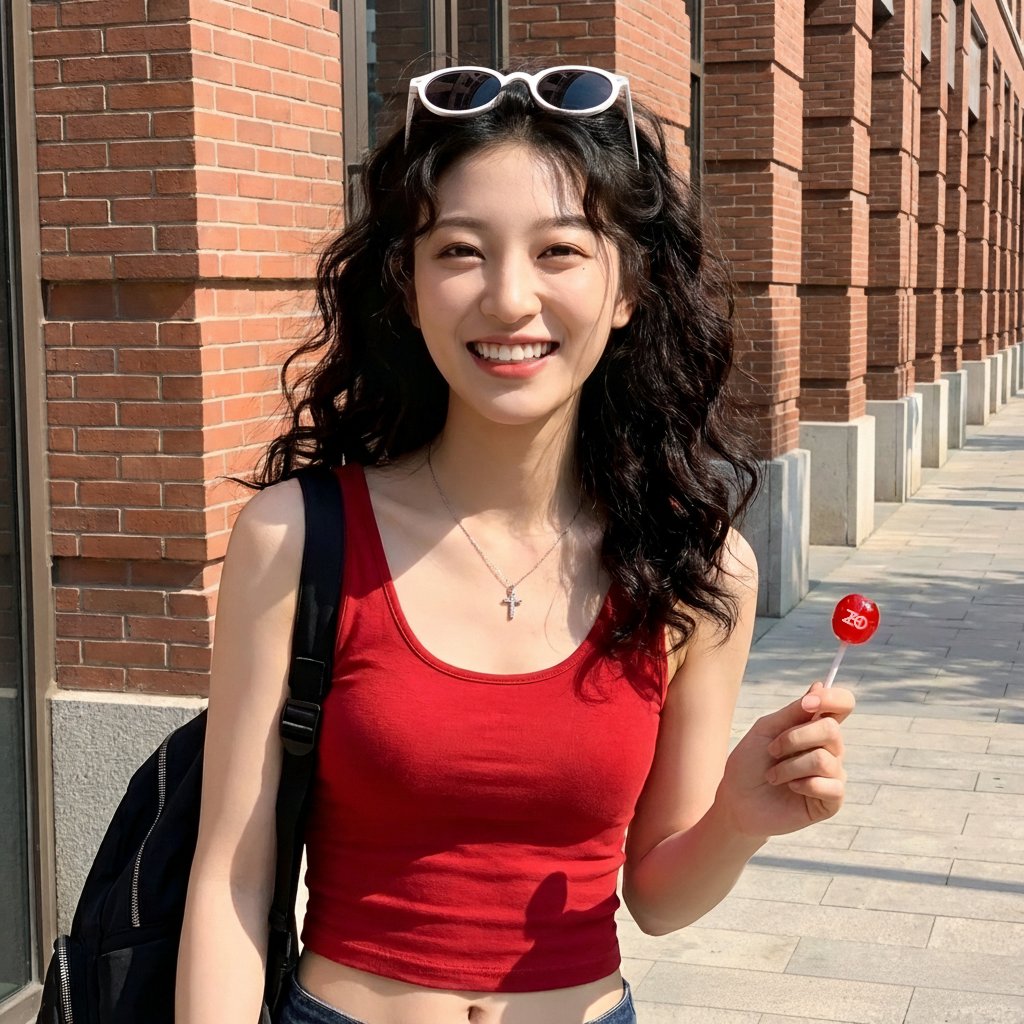 Young East Asian Woman Smiling in Sunny Outdoor Portrait