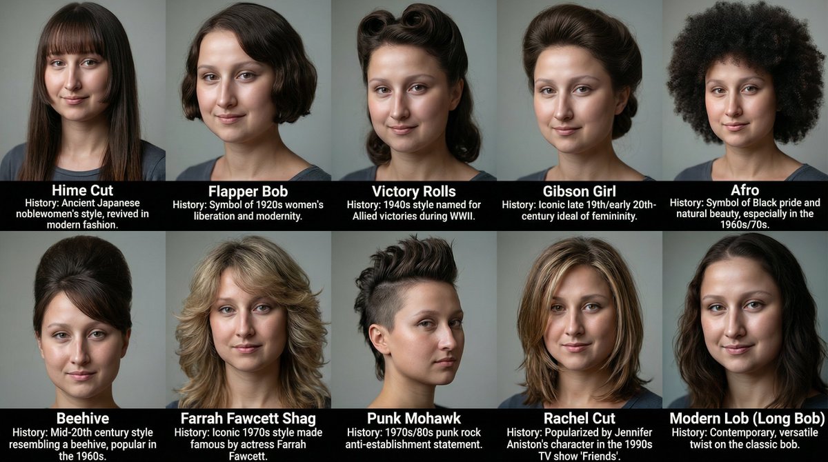 10 Different Hairstyles Grid with History