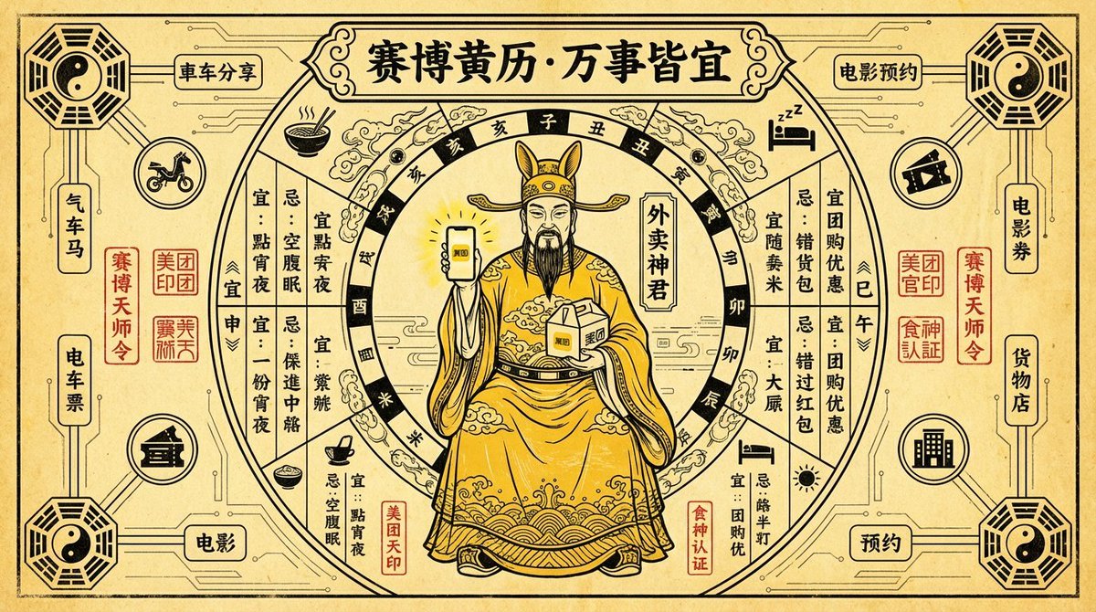 Cyber Daoist Almanac Meituan Delivery Poster