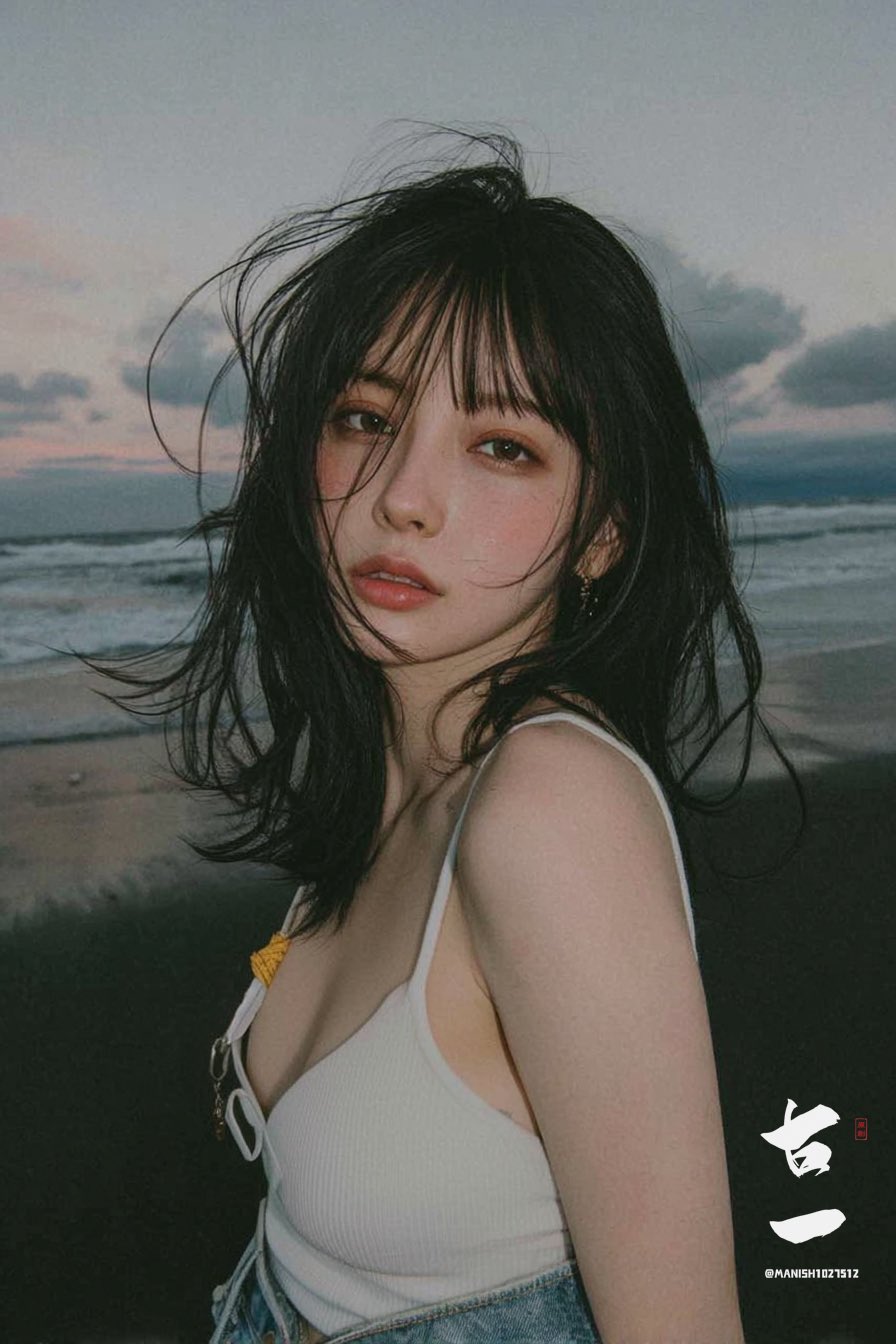 Young Woman Beach Film Portrait at Dusk