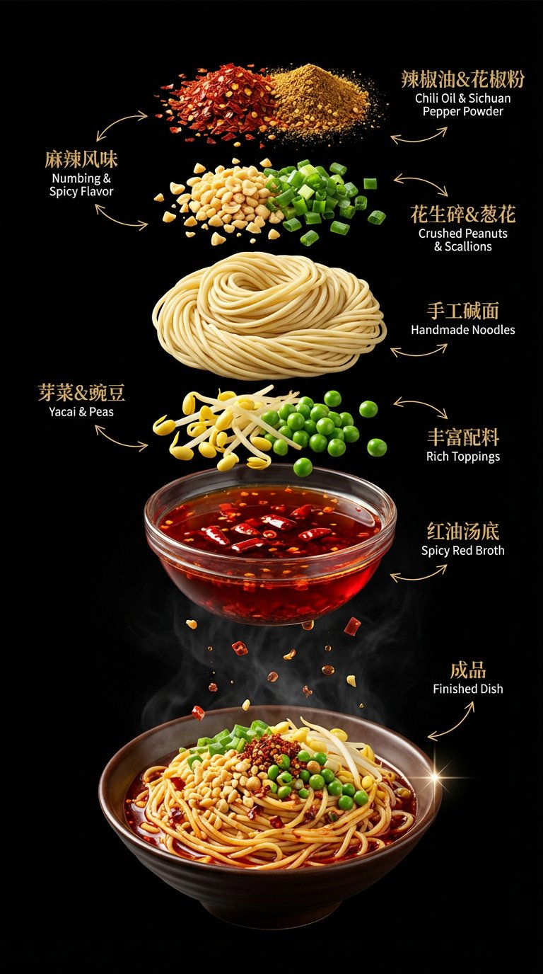 Deconstructed Dan Dan Noodles Food Poster