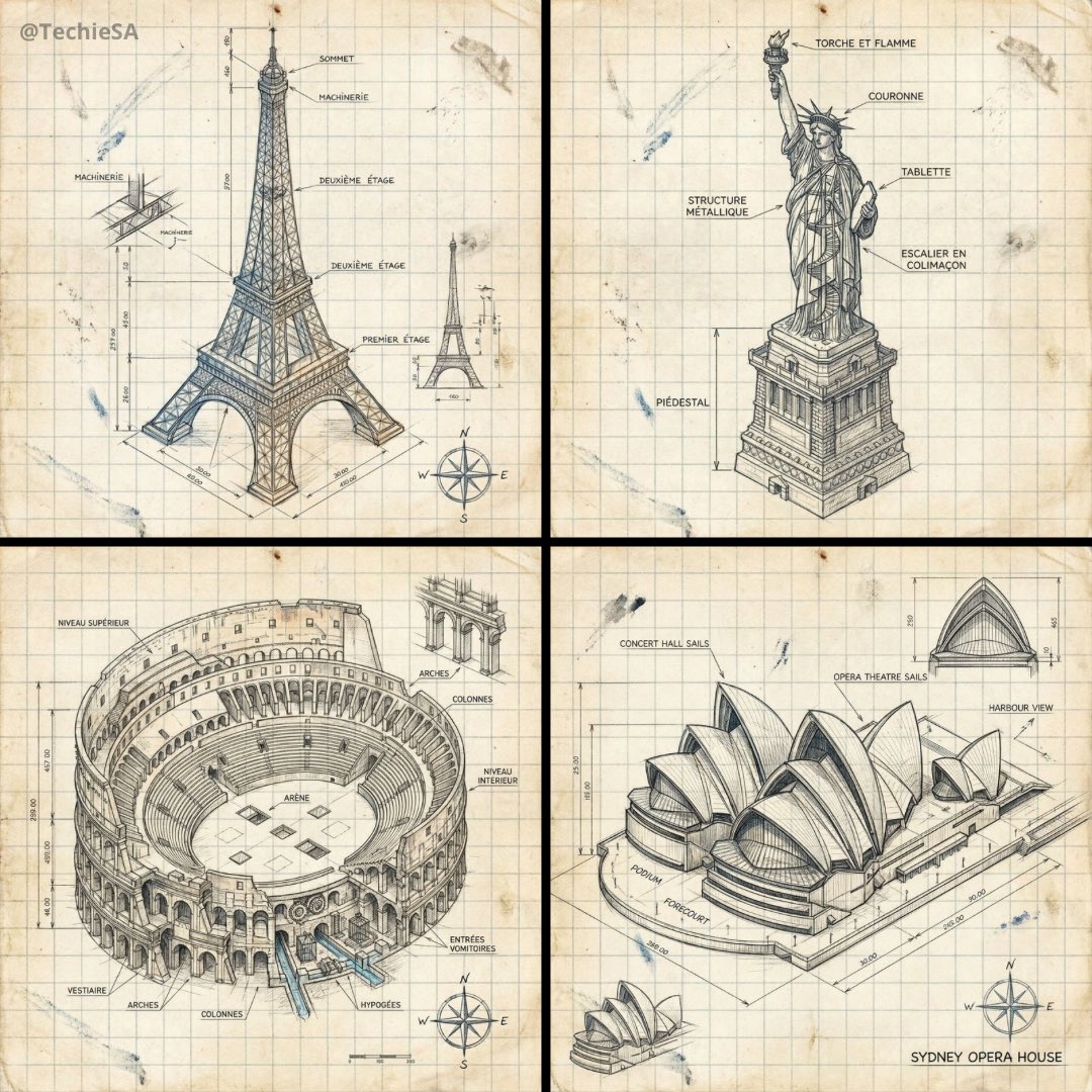 Hand Drawn Isometric Landmark Schematic Diagram