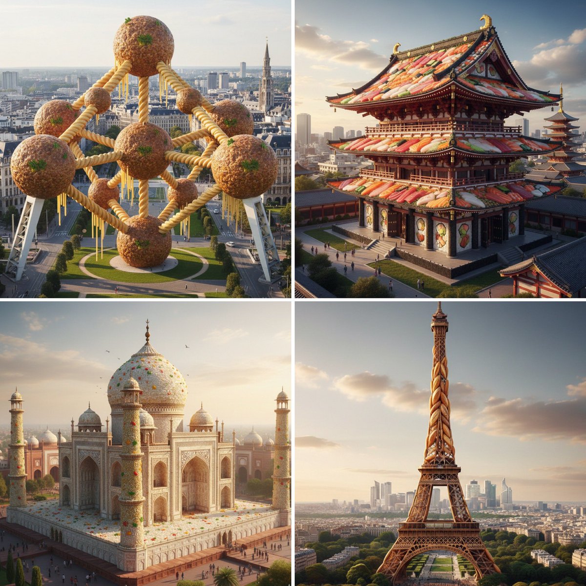 Ultra-Realistic 3D Food Monument in Cityscape