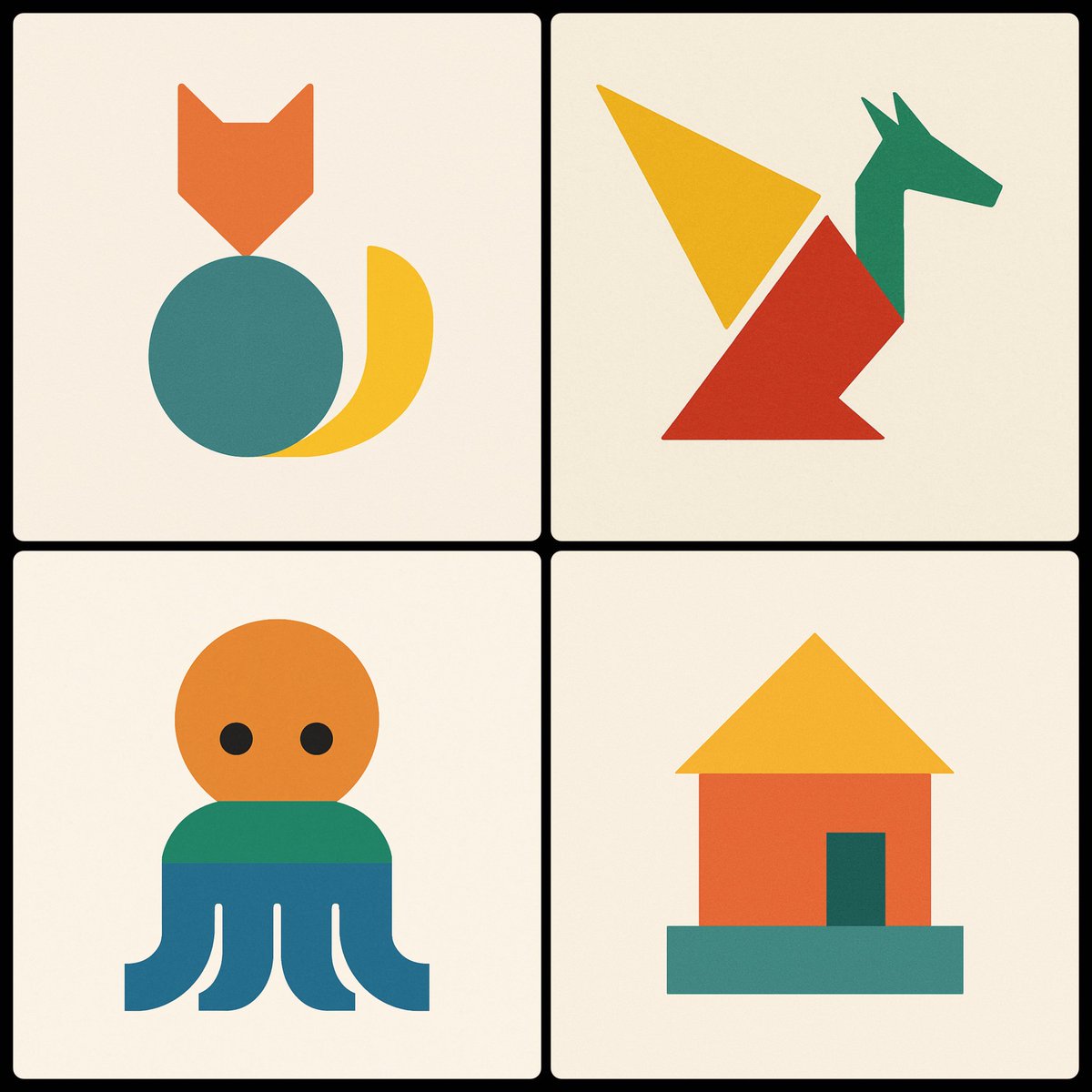 Minimalist Three Geometric Shapes in Different Colors