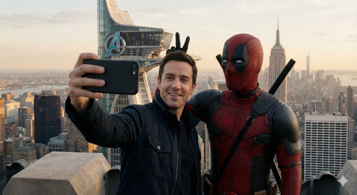 Deadpool Bunny Ears Selfie at Avengers Tower