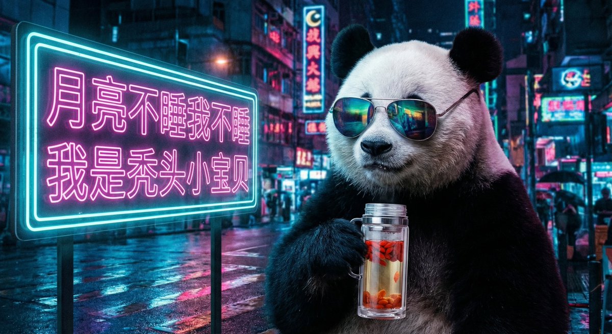 Panda with Sunglasses Holding Thermos in Neon Night City
