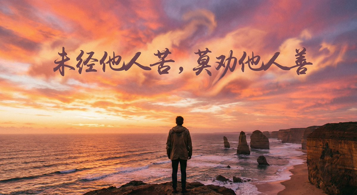 Lonely Figure on Cliff at Sunset with Cloud Wisdom