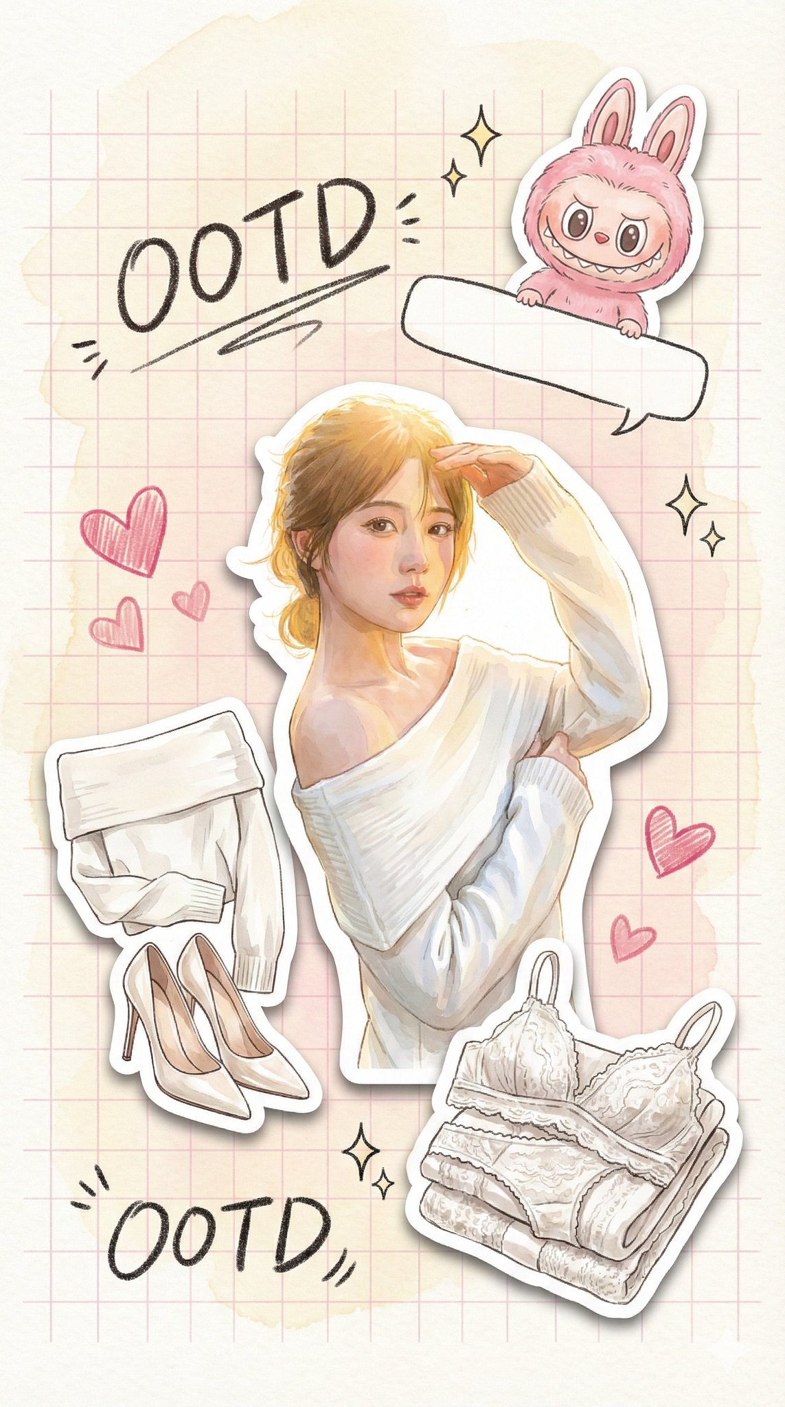 Creamy Watercolor Fashion Moodboard with Vinyl Stickers
