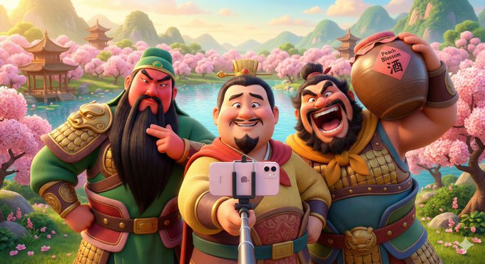 Pixar Style 3D Animation Group Selfie Scene