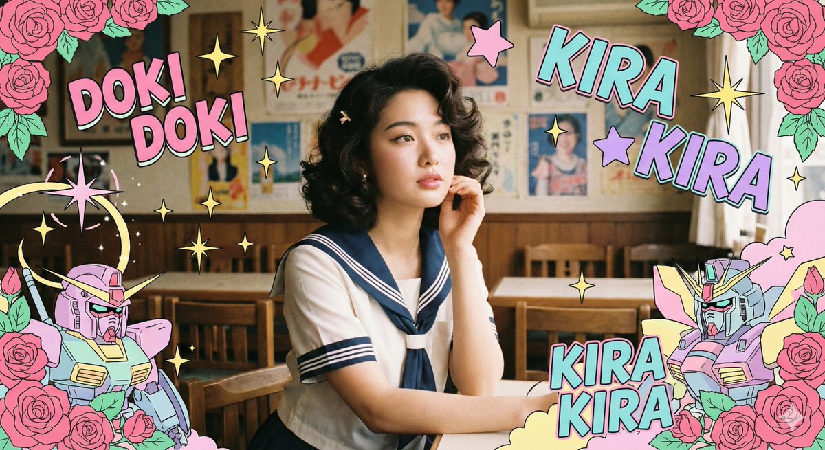 Retro Anime Fantasy Girl in Nostalgic Cafe