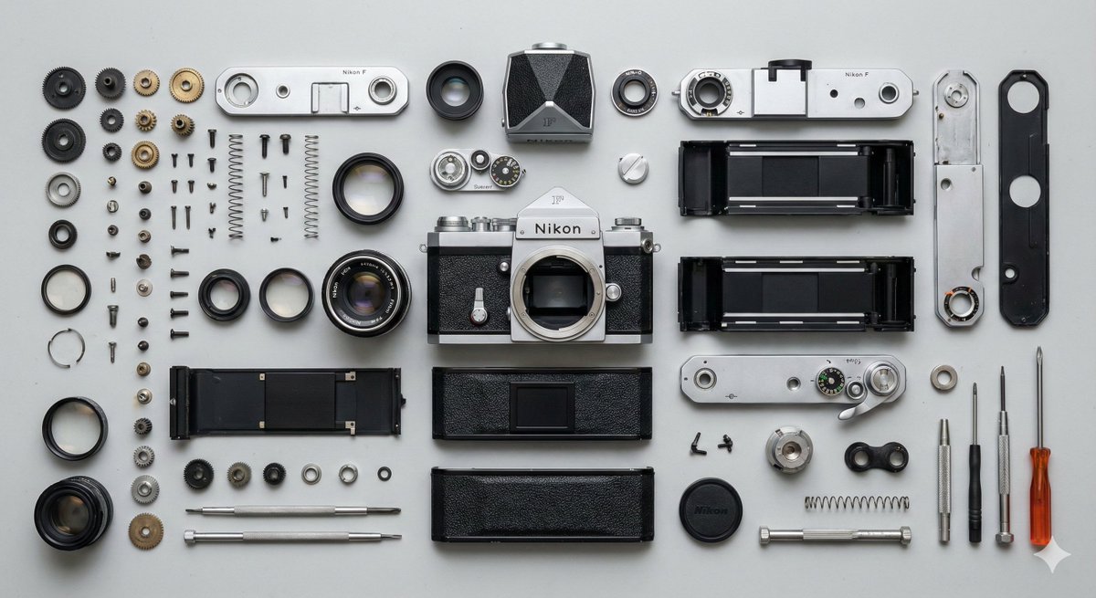 Vintage Film Camera Disassembly Knolling