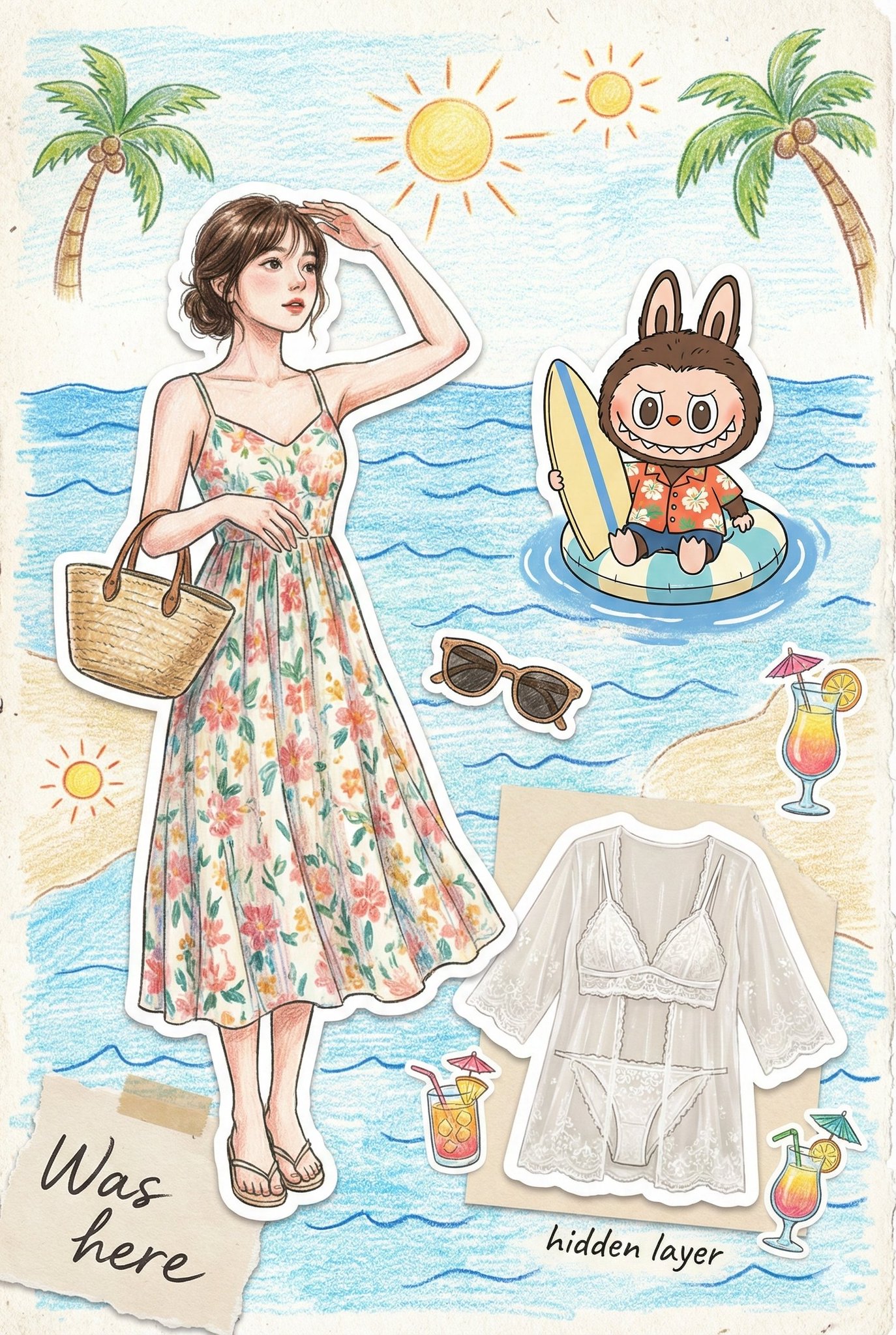 Summer Fashion Illustration Sticker Set