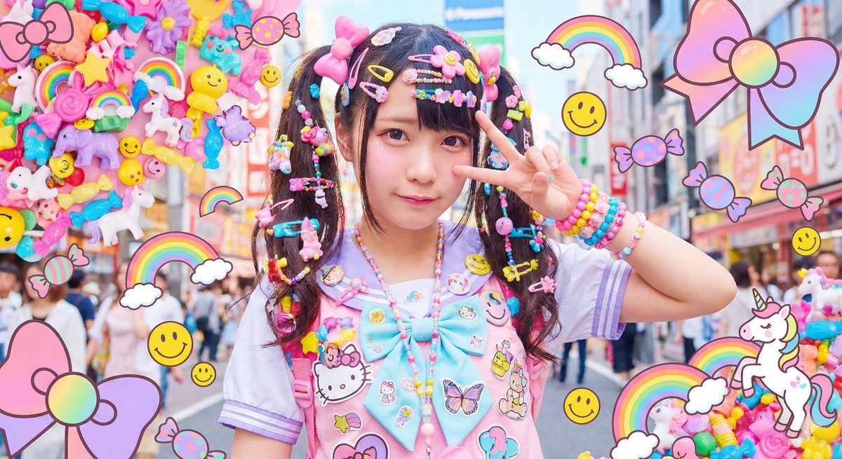 Cute Harajuku Girl in Kawaii Pop Art Street Scene