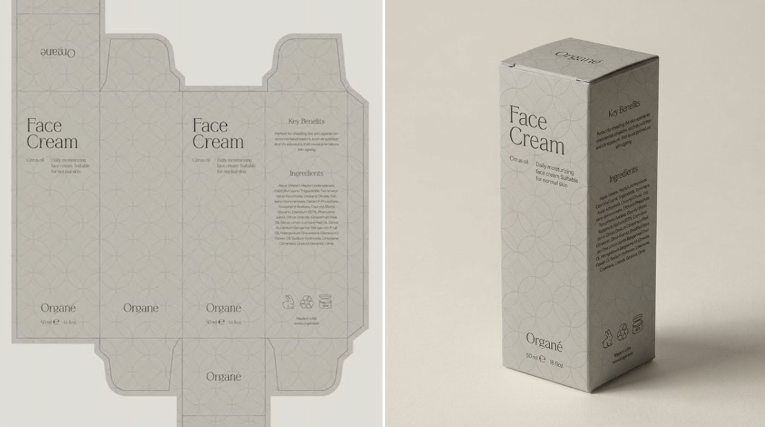 Dieline Assembled into Realistic 3D Box