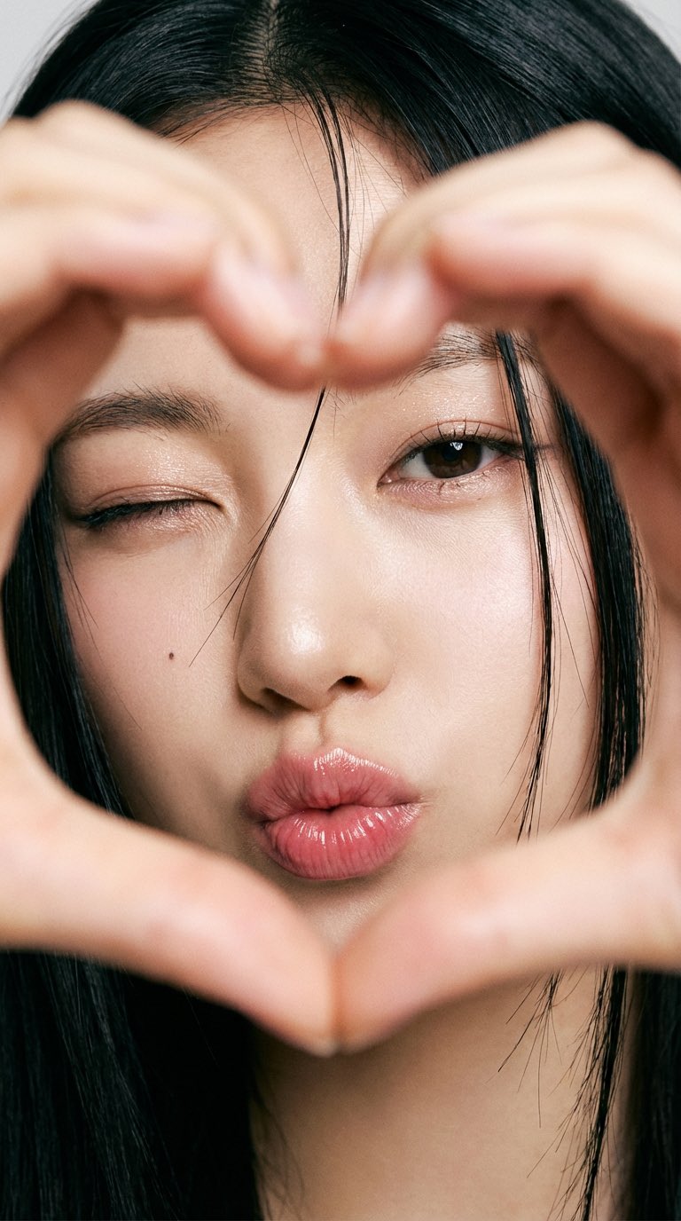 East Asian Woman Making Heart with Hands