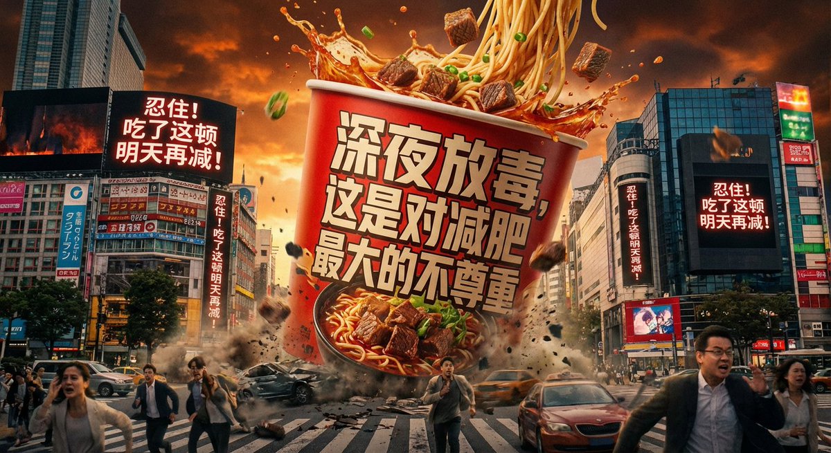 Giant noodle bucket crashes warning late-night snacking