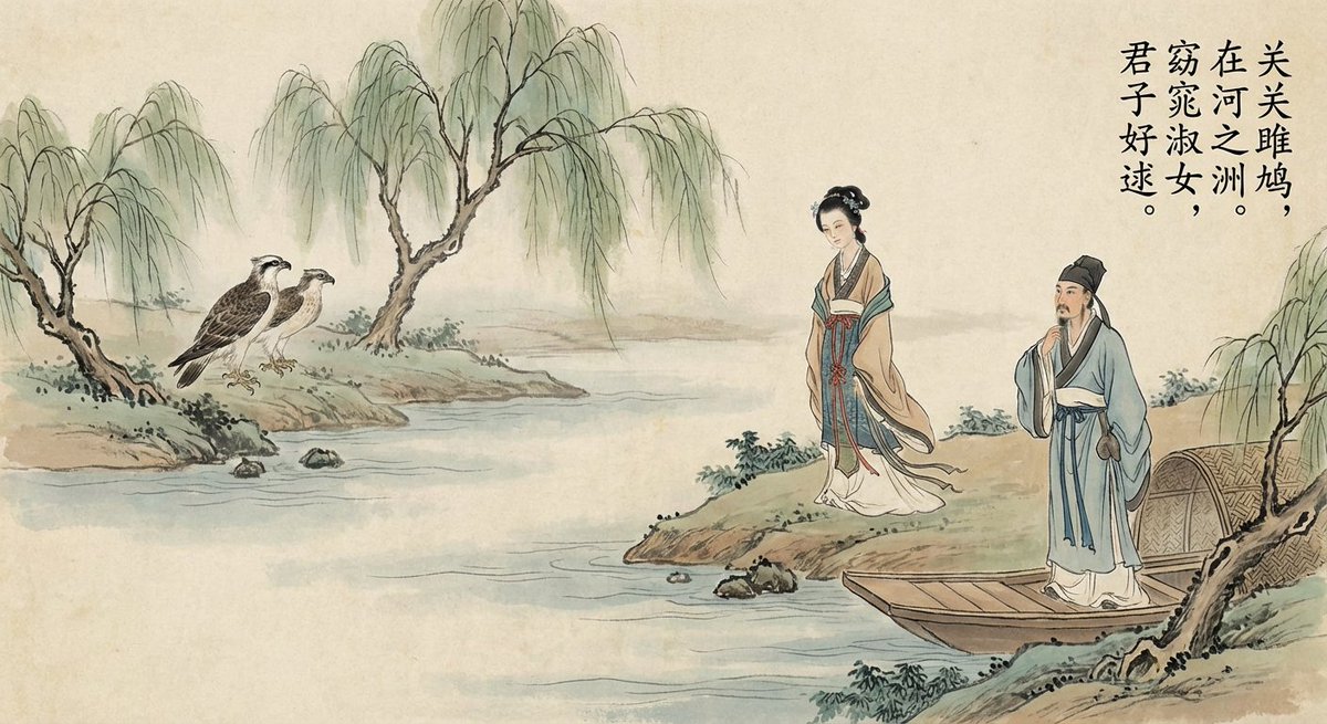 Guan Guan Juju Birds on Riverside - Ode to Ancient Poem