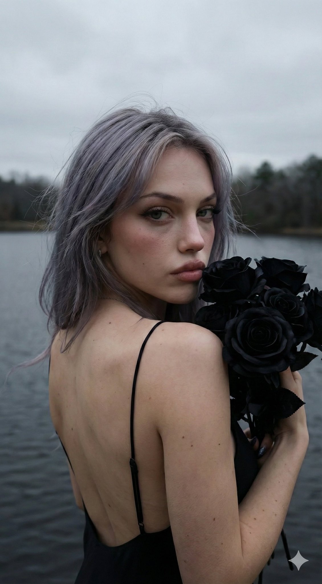Gothic Cinematic Portrait with Black Roses