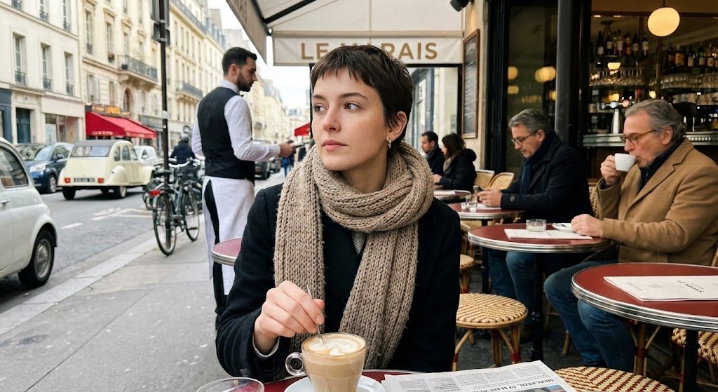 Paris Marais Cafe Terrace Morning Portrait