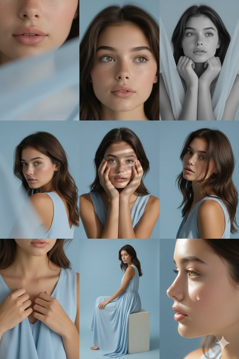 3x3 Grid Pastel Blue Studio Portrait
