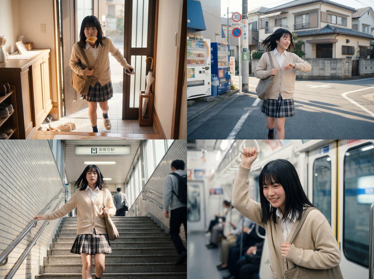 Japanese Girl Rushing to Catch the Morning Subway