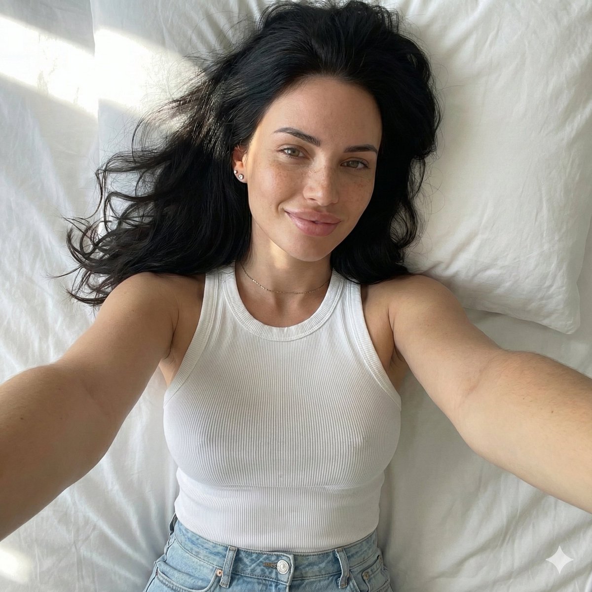 Young Woman Lying Back Taking Selfie