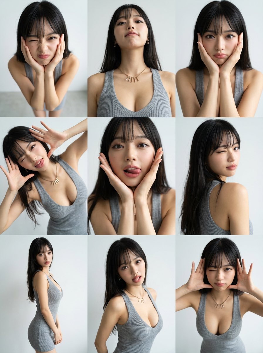 3x3 Photo Grid with Cute Funny Poses